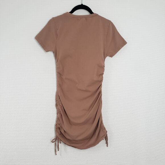 Full Tilt Ruched Mini Dress Womens Small Brown Stretch Bodycon Short Sleeve - Picture 2 of 16